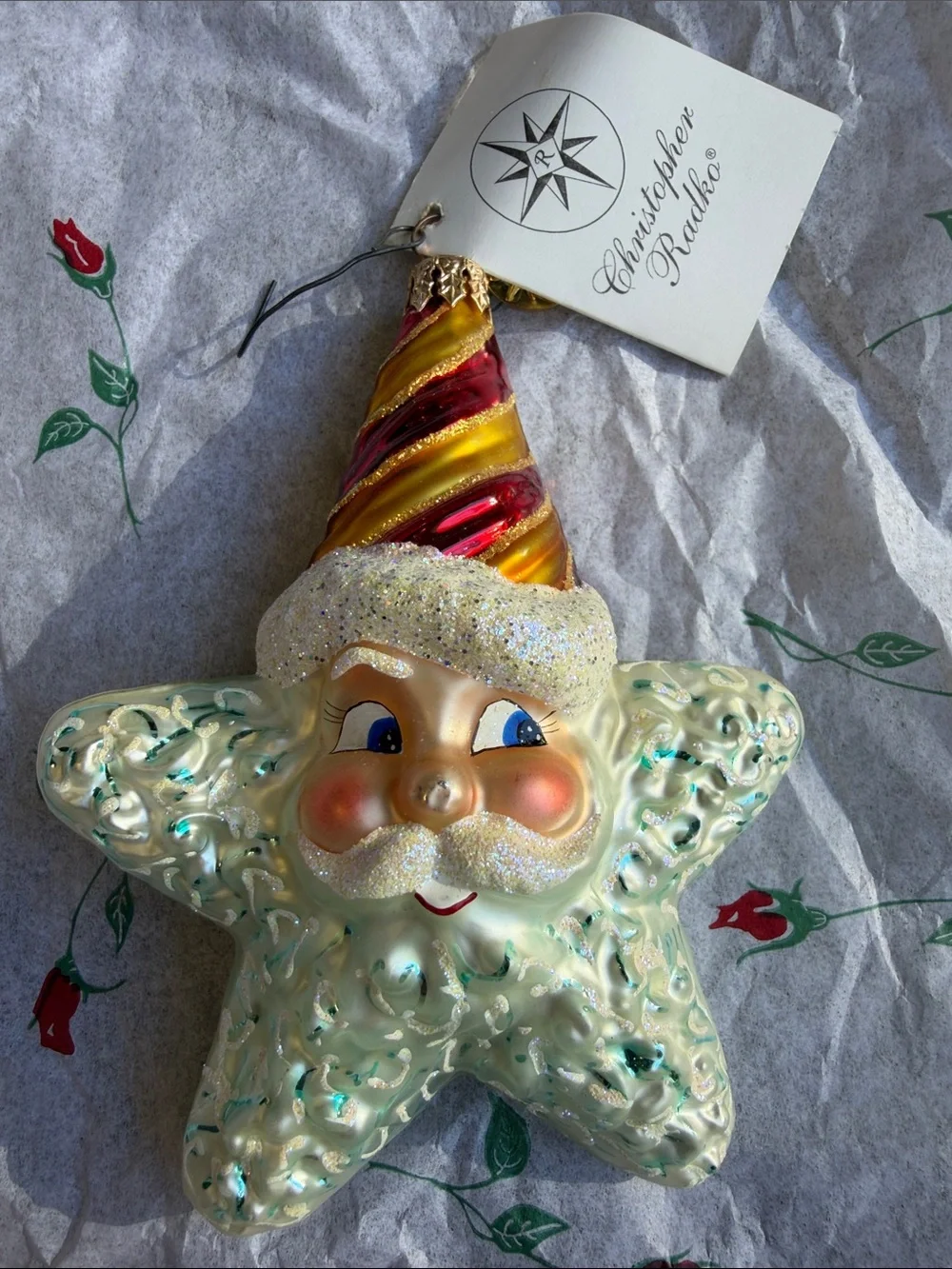 Christopher Radko 2001 Vintage Glass Santa Star Ornament Hand Blown Poland 🏷️